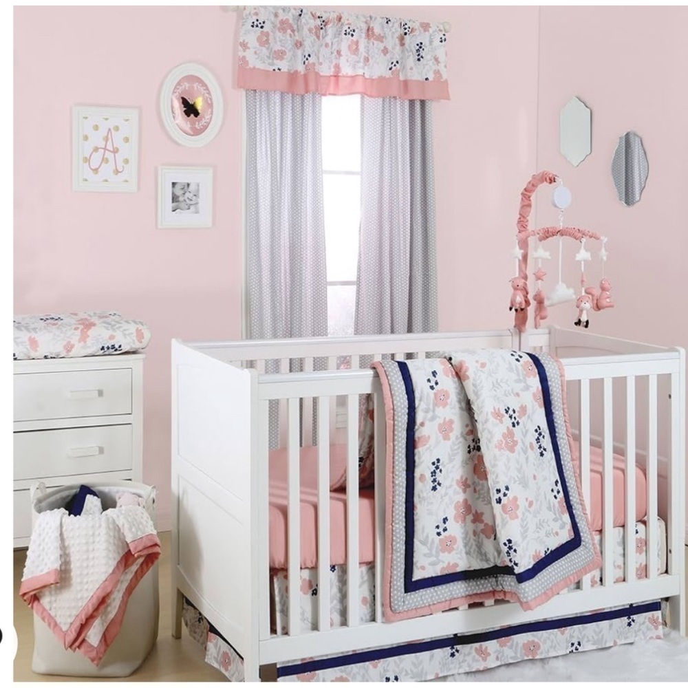 The Peanut Shell Pink & Blue Infant Girls Nursery Bedding Set & Accessories